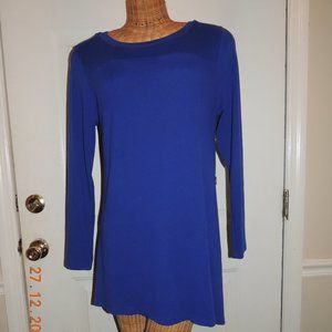 iGenJun Faux Button Asymmetrical Hem Long Sleeve Blue Tunic Dress XL